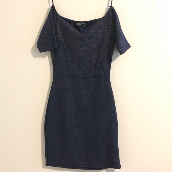 DRESSCODE LA off shoulder fitted navy mini dress - Picture 2 of 7